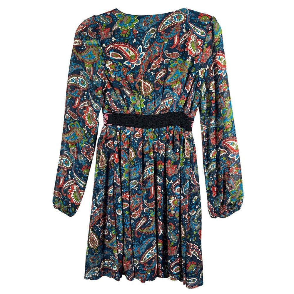 Flying Tomato Bohemian Paisley Dress Size Small Long Sleeve V-Neck - Picture 2 of 12